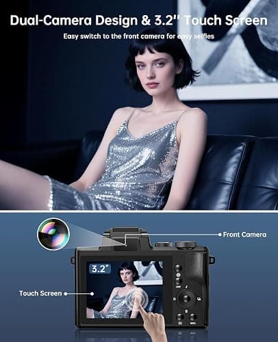 8K Digital Cameras for Photography - Autofocus 88MP WiFi Profession Camera with Dual-Lens - 16X Digital Zoom Photography Camera for YouTube with Lens Hood, Touch Screen, 2 Batteries & Charging Stand thumbnail 4