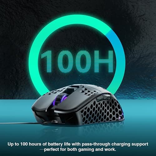 SOLAKAKA SM600 Honeycomb Shell Gaming Mouse Wireless,Tri-Modes BT/2.4G Wireless/Type-C Wired Gamer Mouse with 2 Side Buttons, Macro Programmable and RGB Light for PC/Mac/Laptop,Black thumbnail 5