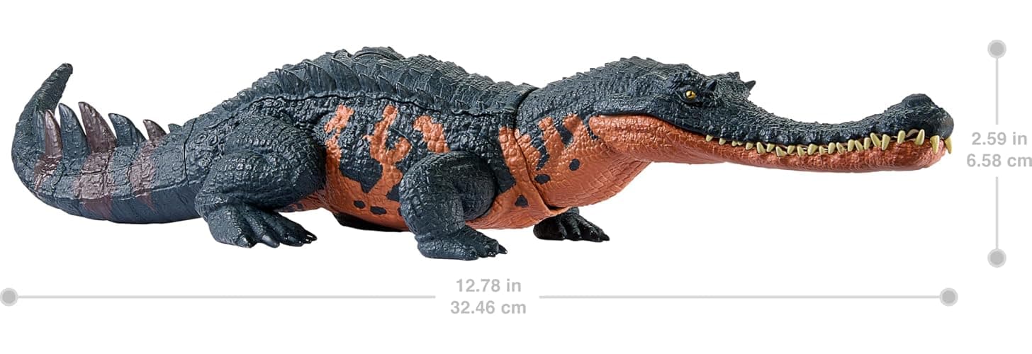 Mattel Jurassic World Wild Roar Dinosaur Toy with Sound & Attack Move, Gryposuchus Posable Action Figure Includes Digital Play, 11 inches Long - Gryposuchus thumbnail 3