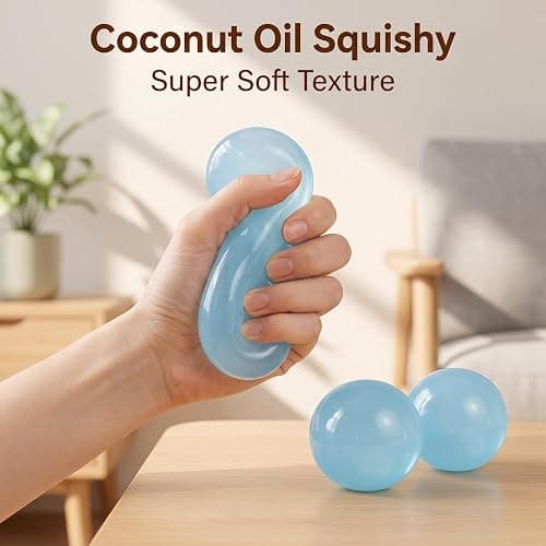 Coconut Oil Squishy Blue Stress Relief Toy Formable No-Rebound Stress Ball | Sensory Toy for Calming Anxiety Relief, The Perfect Gift for Family and Friends Ideal for Studying, Work Focus and Relaxation thumbnail 7