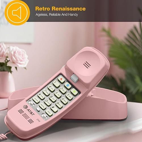 AT&T TRIMLINE 210 Corded Home Phone, No AC Power Required, Improved Easy-wall-mount, Lighted Big Button Keypad, 13 SpeedDial Keys, Last Number Redial, Mute, Flash, Volume Control, Princess Phone, PINK thumbnail 2