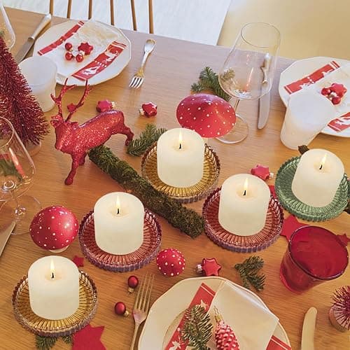 Vixdonos 3.8 Inch Glass Pillar Candle Holder Set Pack 2 Gear Round Plate Serrated Candle Stand for Table Centerpieces,Party, Wedding and Home Decor thumbnail 7