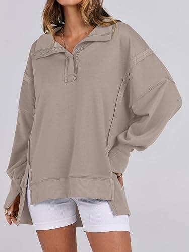ANRABESS Sweatshirts Oversized Loose Button Up Henley Pullover Top thumbnail 2