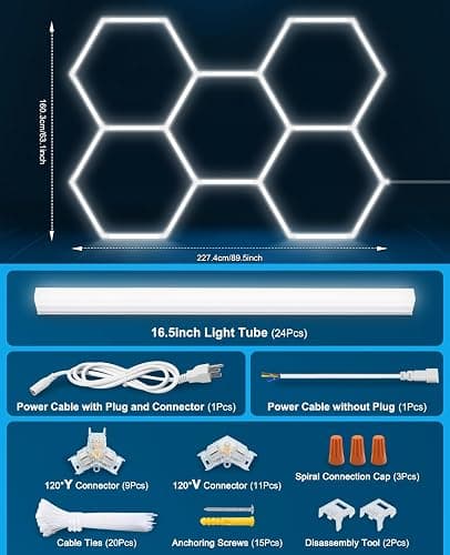 Hexagon Garage Lights: Hexagon led Gym Lights 26520LM DIY Car Detailing Ceiling LED Shop Light for Basement Warehouse Workshop Barbershop Car Care Wash Room Auto Beauty Exhibition Hall 5 Grids 6500K thumbnail 8