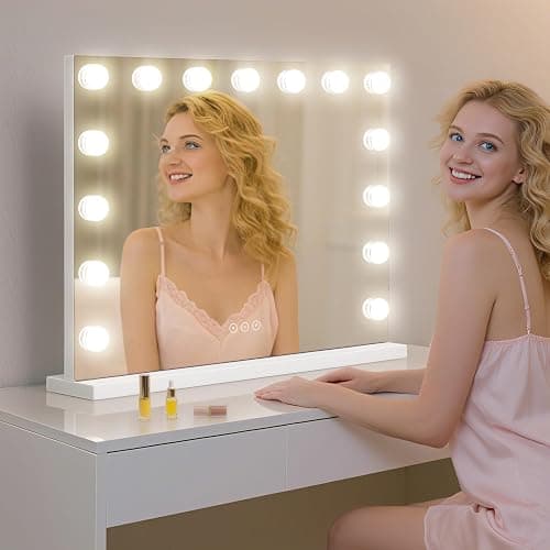 NUSVAN Vanity Mirror with Lights Lighted Makeup Mirror with 15 Dimmable LED Bulbs,3 Color Lighting Modes,USB Charging Port Touch Control,Sturdy Metal Frame Design 24x18 Inch,White thumbnail 8