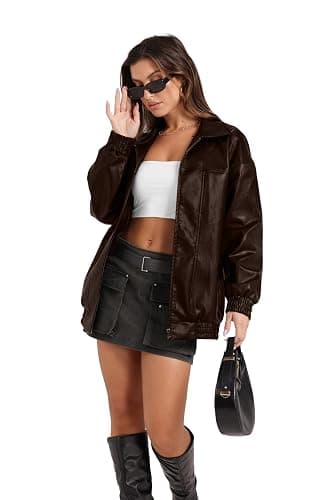 Sampeel Leather Jacket Women Faux Oversized Motorcycle Bomber Coats 2026 Fall Fashion Outfits Winter Clothes thumbnail 2