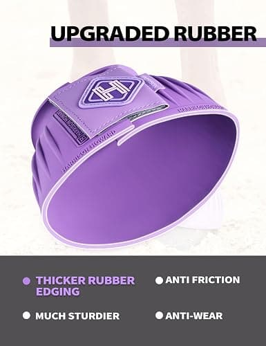 Harrison Howard Rubber Bell Boots Leather Touch-Close Overreach Boots Hoof Protection for Horses Sold in Pairs Violet XL thumbnail 3