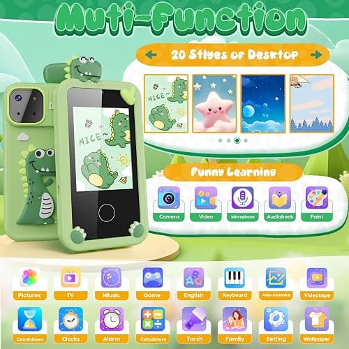 Luyiilo Kids Smart Phone Toys for Boys,Dinosaurs Gift Toys for Boys Ages 3-9 Christmas Birthday Gifts Mini Smart Phone Toys With 2.8" Touchscreen 16 Learning Games Dual Camera Music Player, 8G SD Card - Green thumbnail 2