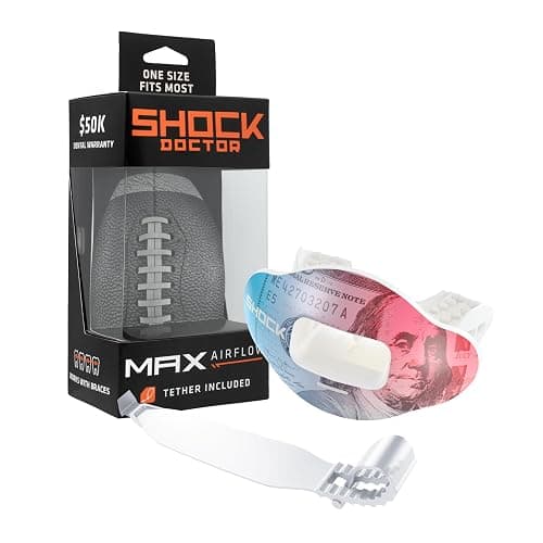 Shock Doctor Lip Guard, Adult and Youth Mouth Guard Football with Strap, Breathable Wide Opening Football Mouthpiece for Youth and Adults OSFA, Shock Doctor Mouth Guards, Max Airflow - Image 1