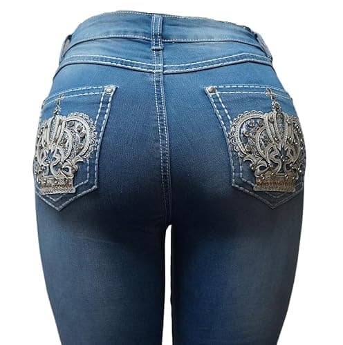 Jack David H&Y U-Cute Rose 2 Rhinestone Studded Denim Bootcut Flap Pocket Jeans thumbnail 4