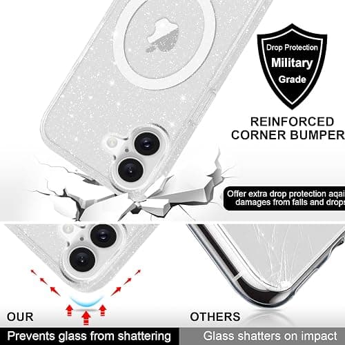 Yoedge Magnétique Coque pour iPhone 16 Plus 6,7", [Compatible avec MagSafe] Transparent Antichoc Glitter Brillant Pailleté Housse Mince PC Back Bumper Protection Case pour Femmes Filles, Clear thumbnail 6