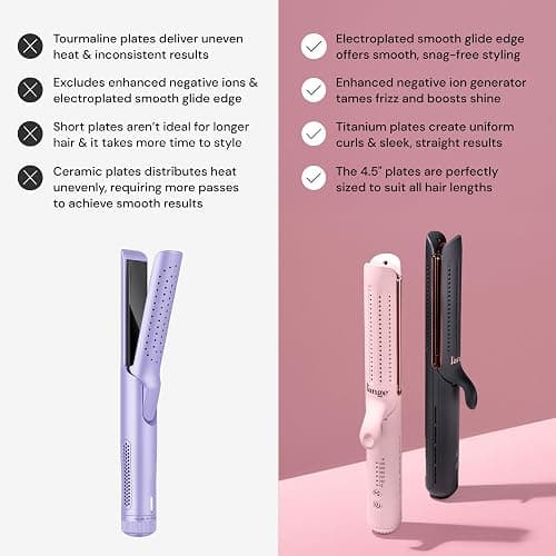 L'ANGE HAIR Le Duo Edge 360° Airflow Titanium Styler Blush | 2-in-1 Flat Iron Straightener & Curling Iron | 1” Wide Titanium Plates with Rounded Corners & Softly Beveled Edges (Blush) thumbnail 6