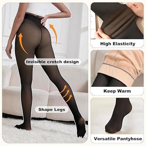 Apriddeo 2025 One-Seam Fleece Lined Tights More Warmth Fake Translucent Pantyhose High Waist Thermal Legging Women thumbnail 3