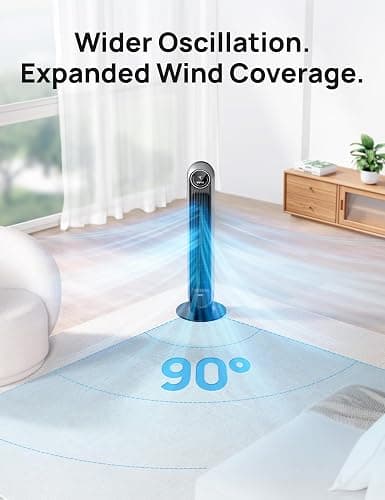 Dreo Tower Fan for Bedroom, 25ft/s Velocity Quiet Floor Fan, 90° Oscillating Fans for Indoors with 4 Speeds, 4 Modes, 8H Timer, Standing Fans, Bladeless Fan, Silver, Nomad One (DR-HTF007) - Silver - Tower Fan thumbnail 6
