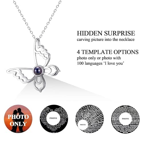 INCOOSTORE Projection Necklace with Picture Inside - Personalized Photo Necklace with Butterfly, Meaningful Gift for Loved Ones on Christmas Wedding Birthday thumbnail 4