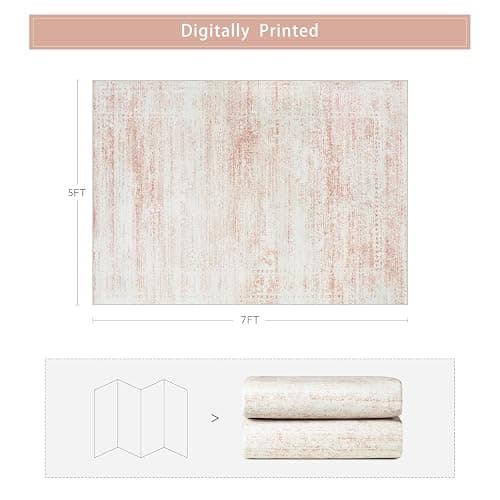 Srugn Washable Rugs 5x7 Area Rugs for Living Room,Bedroom,Dining Room- Ultra Soft Faux Wool Nursery Rug for Baby Girl,Neutral Light Pink Low Pile Vintage Carpets for Dorm Kids Playroom,Non Slip thumbnail 2