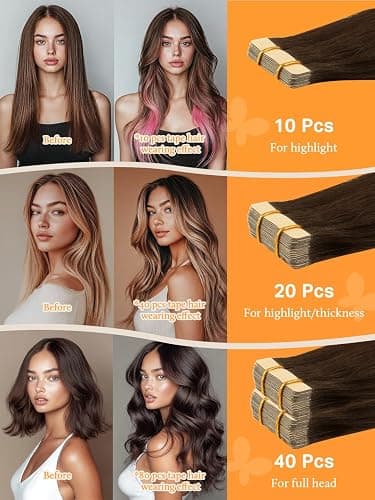DOORES Tape in Hair Extensions, Balayage Chocolate Brown to Caramel Blonde 100g 40pcs 24 Inch, Real Human Hair Extensions Tape in Natural Hair Straight Tape Hair Extensions thumbnail 6