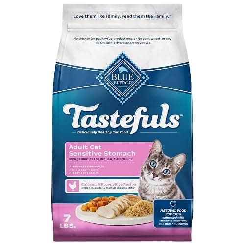 Blue Buffalo Tastefuls Adult Dry Cat Food Sensitive Stomach Formula, Made in the USA with Natural Ingredients, Chicken Recipe, 7-lb. Bag - Image 1