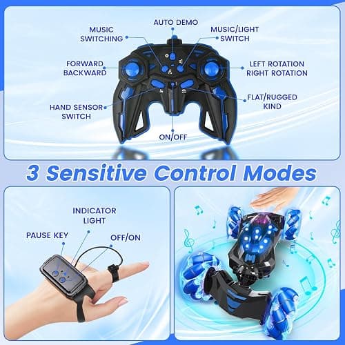 YEMIAI Gesture Sensing RC Stunt Car,4WD Drift Hand Controlled 360° Flips Trick Car with Lights & Music, Toys car is Cool Birthday Gift for Kids Ages 7-12 thumbnail 5
