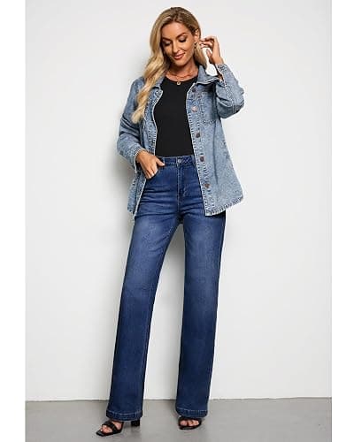 GRAPENT Womens Flare Jeans High Waisted Wide Leg Baggy Jean for Women Stretch Denim Pants thumbnail 6