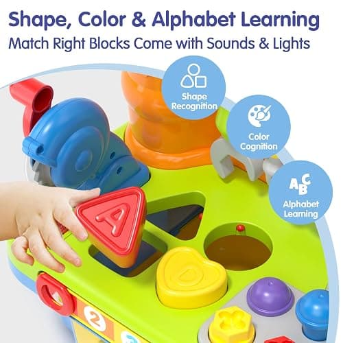 SunnyPal Toys for 1 Year Old Boy Birthday Gift, 9 in 1 Multifunction Music Workbench Learning Toy for Toddlers 1-3, Baby Toys 12-18 Months with Early Educational Sound Shape, Easter Basket Stuffers thumbnail 5