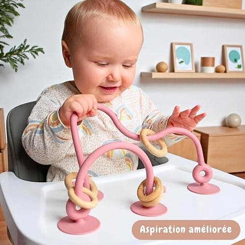 Infatot® Teething Suction Toy – Wood & Silicone Baby Toys 0-6 Months, Sensory Toy for Early Development, Suction Teether for High Chair, Baby Gift for Boys and Girls - Plum thumbnail 2