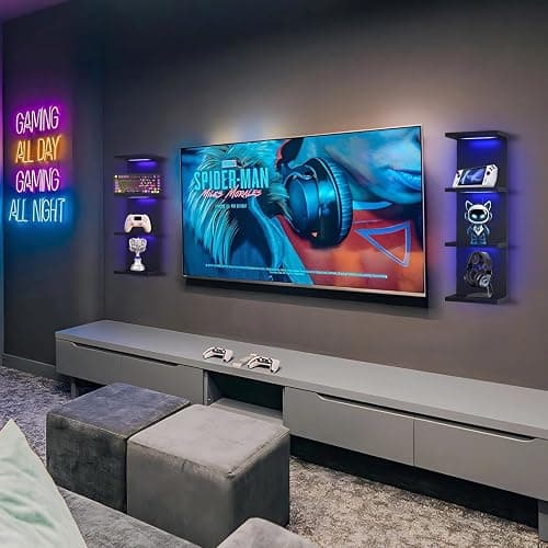AskTag 4 Tier RGB Wall Shelf-Gaming Shelf with Remote Control, Lack Shelves with Light for Bedroom | Easy to Install Cosmetic & Display Modern Shelf, Black thumbnail 3