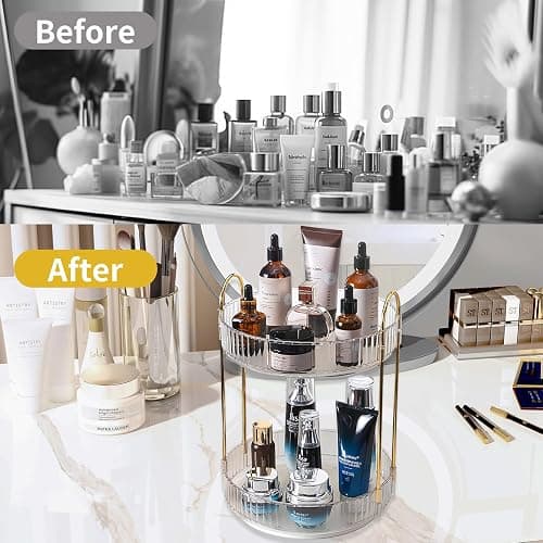 Asayuee 360 Rotating Makeup Organizer,2 Tier Large Capacity Make Up Organizers and Storage,Skincare Perfume Vanity Organizers,Bathroom Cosmetics Storage Organizer Countertop(Clear-2 Tier) thumbnail 2