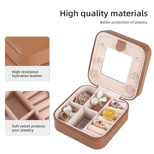 KElofoN Travel jewelry case Travel jewelry box Travel Jewelry Organizer Small Jewelry Organizer Box Gift for Girls Women with Mirror(Coffee) thumbnail 4