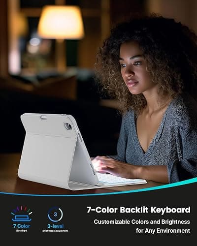 typecase Folio Keyboard Case for iPad 10th Gen 10.9 inch (2022) and iPad 11th (A16, 2025), Magnetic Wireless Detachable Keyboard, 7-Color Backlight, Thin & Light, Pencil Holder – Gray thumbnail 7