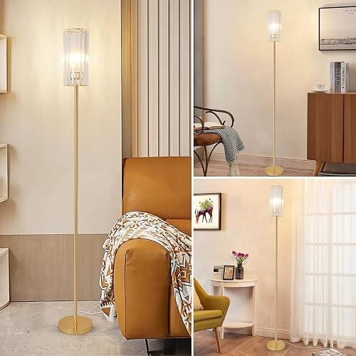 HMVPL Gold Floor Lamp for Living Room, Brass Pole Standing Lamp with K9 Crystal Shade, Modern Corner Standing Lamp for Bedroom with On/Off Switch, Elegant Crystal Tall Lamp for Office Kids Girls Room thumbnail 7