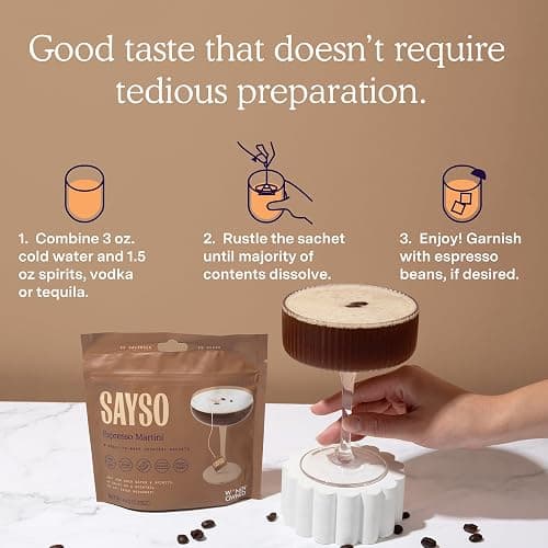 SAYSO: Espresso Martini Instant Cocktail Tea Bags | Infuses with Cold Water & Spirits for a Premium Craft Cocktail or Mocktail (25 Calories, 5g Sugar), 8-Pack thumbnail 7
