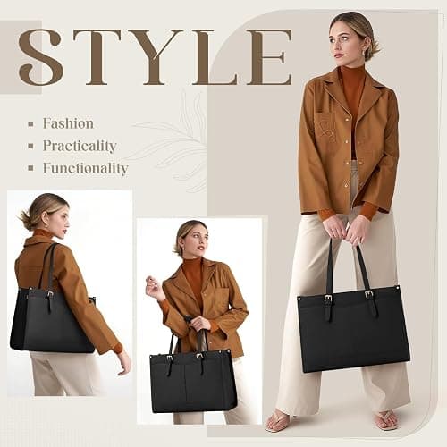 Lunch Tote Bag for Women 15.6 Inch Laptop Bag with Insulated Lunch Compartment Leather Quilted Computer Tote for Teacher Work thumbnail 7