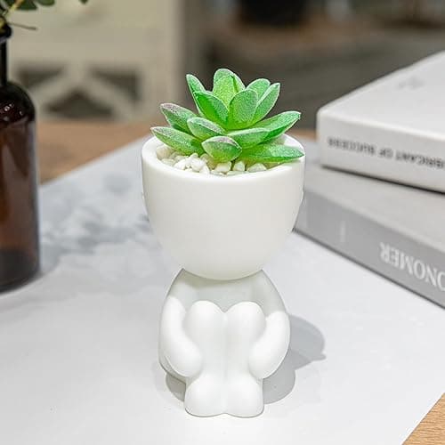 HEYO-YEPY 3PCS Cute Artificial Plant Office Decor for Women and Men, Aesthetic Desk Plant Decor for Office and Home, Potted Small Fake Plants for Indoor Decoration, White Pots Green Plants thumbnail 3