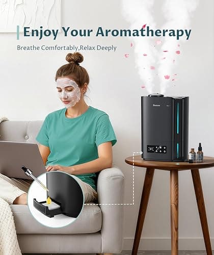 BREEZOME 6L Humidifiers for Bedroom Large Room & Essential Oil Diffuser, Ultrasonic Top Fill Cool Mist Humidifiers for Baby, Plants, Nursery Last up to 60 Hours, Smart Humidistat Control, Quiet, Black thumbnail 6