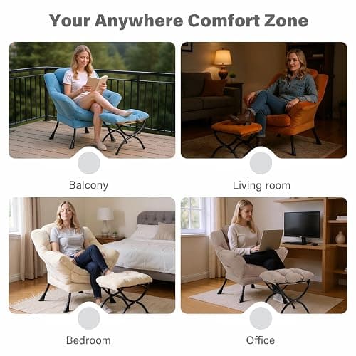 Tiita Lazy Chair with Ottoman, Pink Modern Large Accent Chair, Comfy Leisure Sofa Armchair with Ottoman, Reading Chair with Footrest for Bedroom, Living Room, Dorm Rooms, Plush Pink thumbnail 7