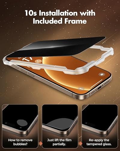 UNBREAKcable Privacy Screen Protector for iPhone 16 Pro, Full Coverage Shatterproof Tempered Glass [True 28°Anti Spy] [9H Hardness] [Easy Installation Frame] 2-Pack Private Screen for iPhone 16 Pro thumbnail 4