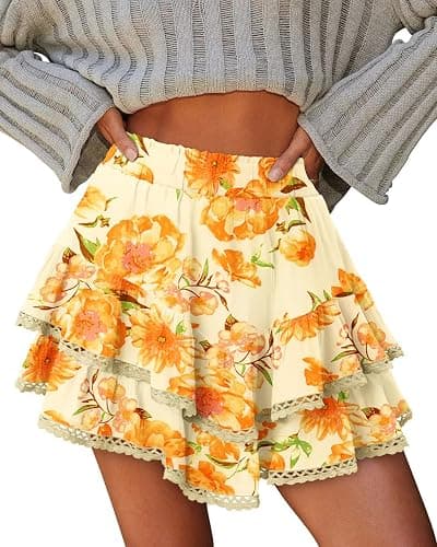 onlypuff Flowy Shorts for Women Ruffle Skorts Mini Skirts High Waisted Teen Gilrs Tennis Skort Summer Shorts thumbnail 2