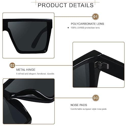 LYZOIT Square Oversized Sunglasses for Women Men Big Flat Top Fashion Shield Large UV Protection Rimless Shades thumbnail 4