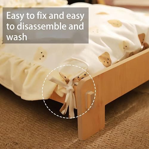 JUNTITE Cat Bed with Quilt - Wooden Indoor Pet Bed for Cats, Dogs, Rabbits, Kittens and Small Animals - 20.4 x 15.3 Inch thumbnail 5
