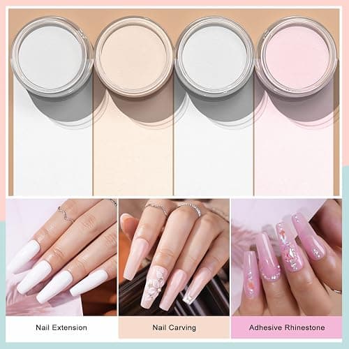 Morovan Acrylic Nail Powder Set: 4 Colors Clear Nude Pink White Acrylic Powder for Nail Extension Carving thumbnail 2