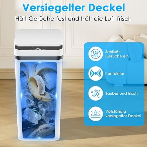 Gaethra 2er Set Mülleimer mit Sensor, 12L Automatischer Elektrischer Deckel Sensor, 3 Betriebsmodi, Leise Wasserdicht Intelligenter Abfallbehälter, für Küche Büro Wohnzimmer Badezimmer (2 er Weiß) thumbnail 4