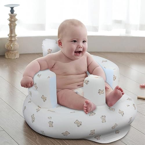 EKEPE Inflatable Baby Seat for Babies 3 Months & Up, Baby Floor Seats for Sitting Up, Baby Seats for Infants, Blow Up Baby Chair with Built in Air Pump - Bear thumbnail 6