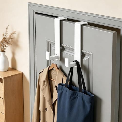HUFEEOH Over Door Hooks, Stainless Steel Door Hanger with Non-Slip Pads, Easy Install Towel Coat Storage Fits 1-3/4" Thick Door (White, Fits 1-3/4" Thick Door -L Shape - 2 Pack) thumbnail 4