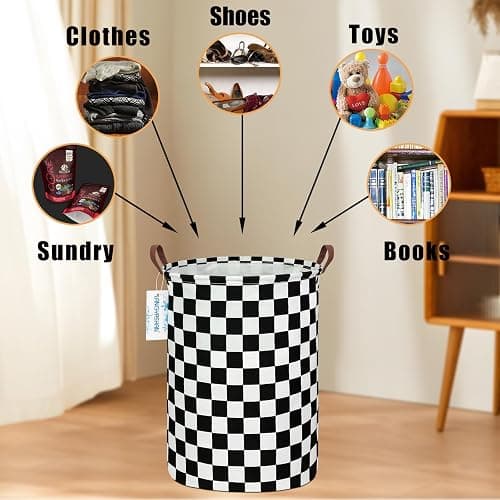 LANGYASHAN Laundry Basket Canvas Fabric Collapsible Organizer Basket for Storage Bin Toy Bins Gift Baskets Bedroom Clothes Children Nursery Hamper (Racing flag) thumbnail 5