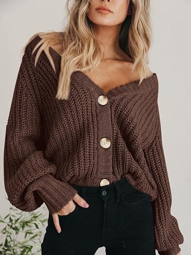PRETTYGARDEN Women's Chunky Knit Open Front Sweater Long Sleeve Button Loose Short Cardigan Outerwear Coats thumbnail 5
