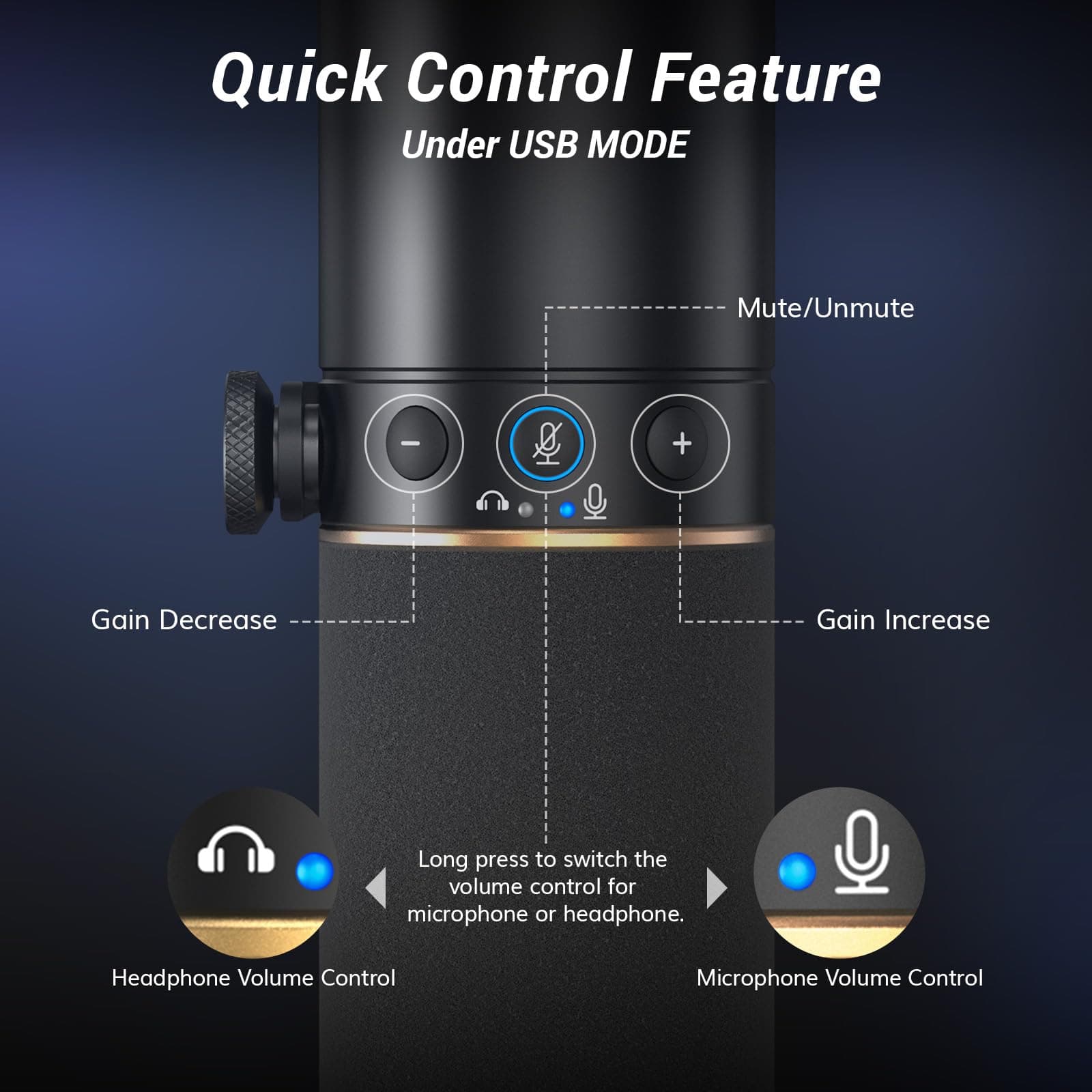 TONOR USB/XLR Microfoon, Dynamic Studio PC Mic van Broadcast-kwaliteit met Bureaustandaard voor Podcasting Opname Gaming Muziek Streaming Zingen Voice-Over Ruisonderdrukking, met 3,5 mm Jack, TD520 thumbnail 5
