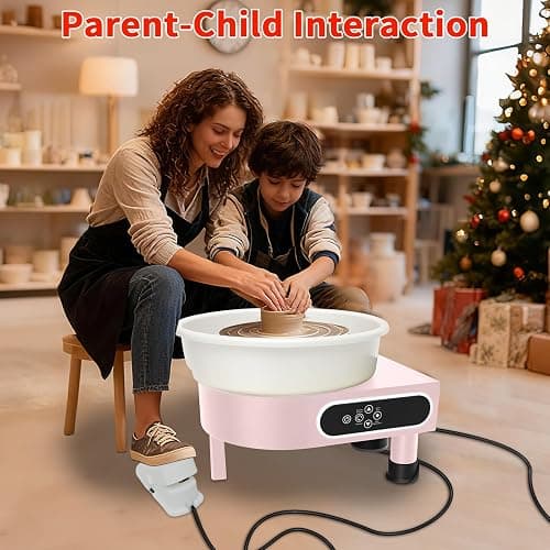 MZOKUU Pottery Wheel for Adults, 10 Inch Ceramic Wheel Forming Machine with LCD Touch Screen 50-320RPM Speed Adjustable and Foot Pedal Detachable Basin, Home DIY & Art Craft, Pink thumbnail 7