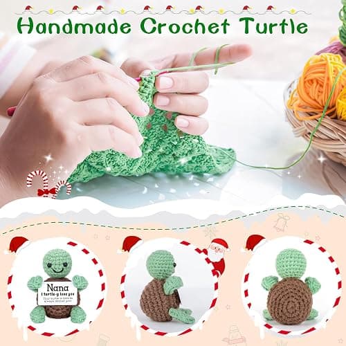 4THFARMES Mini Funny Turtle Nana Gifts from Grandkids, Christmas Birthday Gifts for Nana from Granddaughter Grandson, I Love You Small Cute Stuff Things, Handmade Emotional Positive Crochet Turtle thumbnail 4