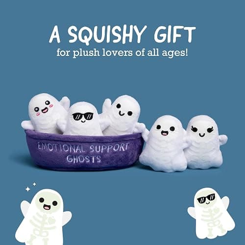 Emotional Support Ghosts by Relatable, Cuddly Plush Collectibles and Cute Stuffed Animals, Spooky Halloween Ghost Plushies and Fun Trick or Treat Toys, Includes 5 Plushies with Carrying Basket thumbnail 6
